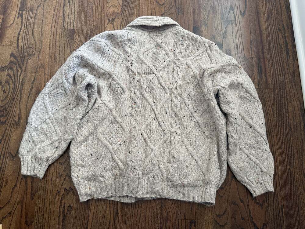 Aran Crafts 100% Merino Wool Cable Knit Cardigan Sweater, Size L - Picture 4 of 6
